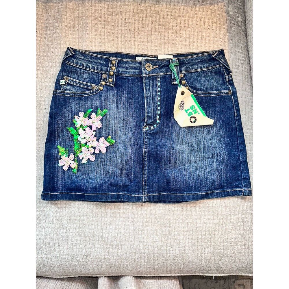 CREST JEANS DENIM SKIRT‎ EMBELLISHED SEQUIN Y2K  NWT